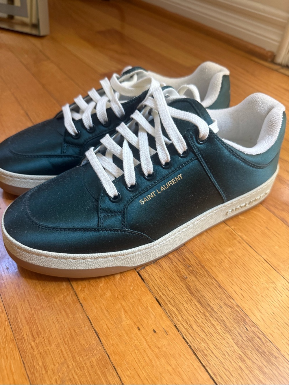 Saint Laurent Dark Green and White Low-Top Sneakers size 39